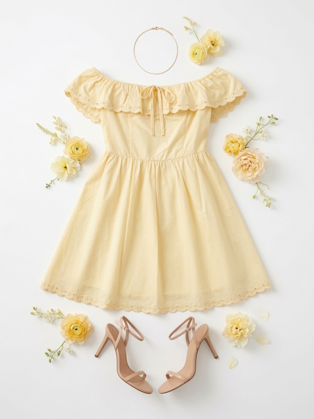 Strapless Eyelet Scallop Hemline Detail Mini Dress Medium